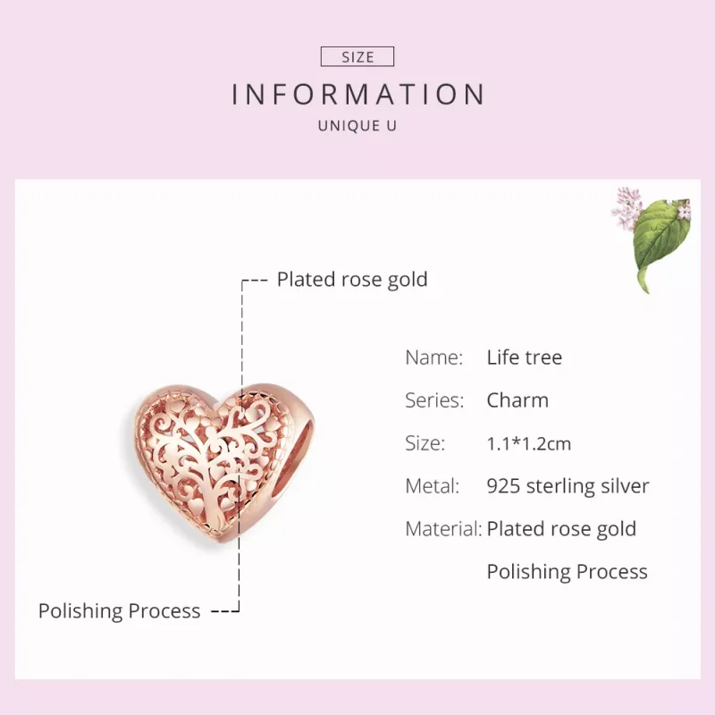 (resim) Pandora tarzı 14k rose altın kaplama Gül Aile Ağacı Charm - BSC215 - Görüntüle 7