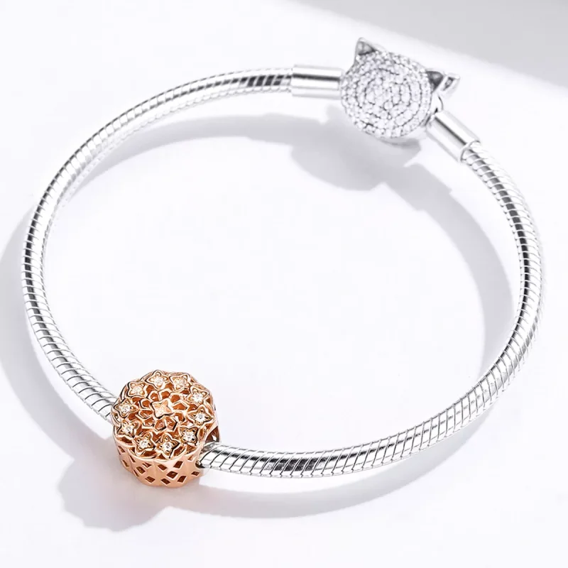(resim) Pandora tarzı 14k rose altın kaplama Gül Penceresi Charm - SCC1279 - Görüntüle 3