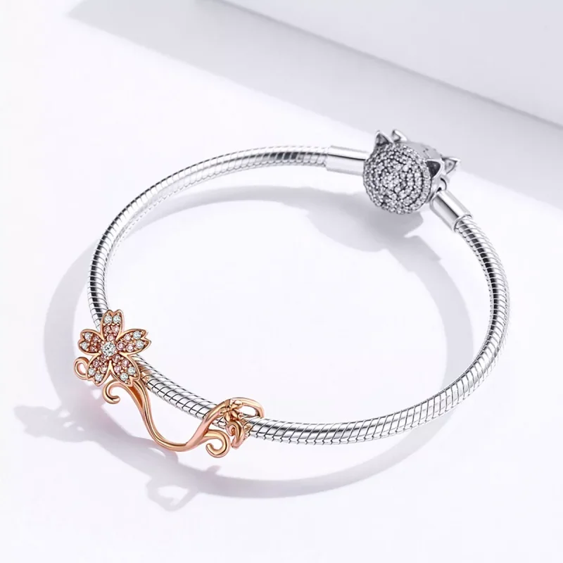 (resim) Pandora tarzı 14k rose altın kaplama Kiraz çiçekleri Charm - SCC1033-C - Görüntüle 3