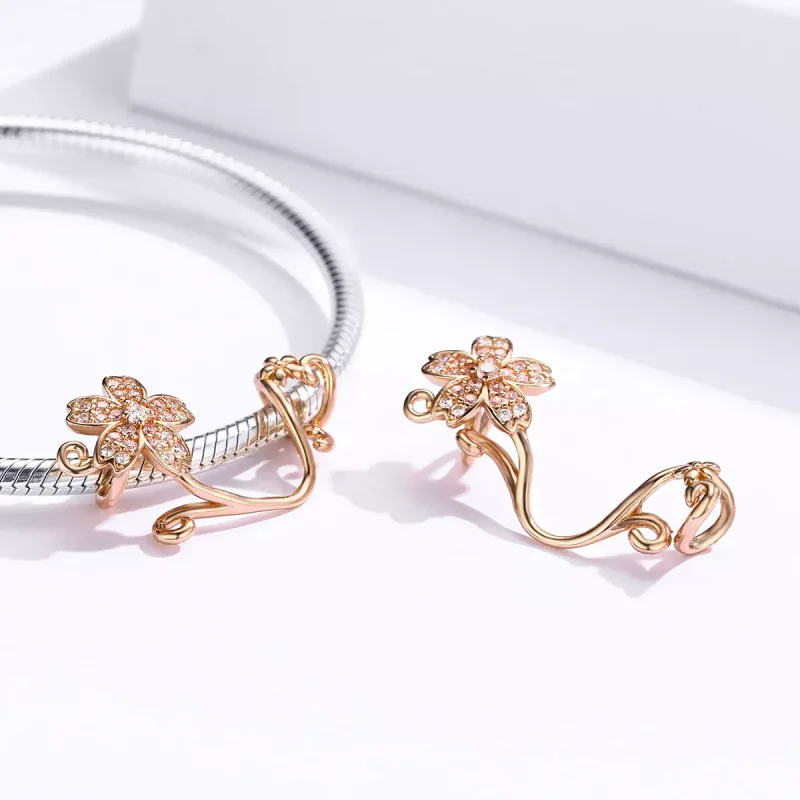 (resim) Pandora tarzı 14k rose altın kaplama Kiraz çiçekleri Charm - SCC1033-C - Görüntüle 4