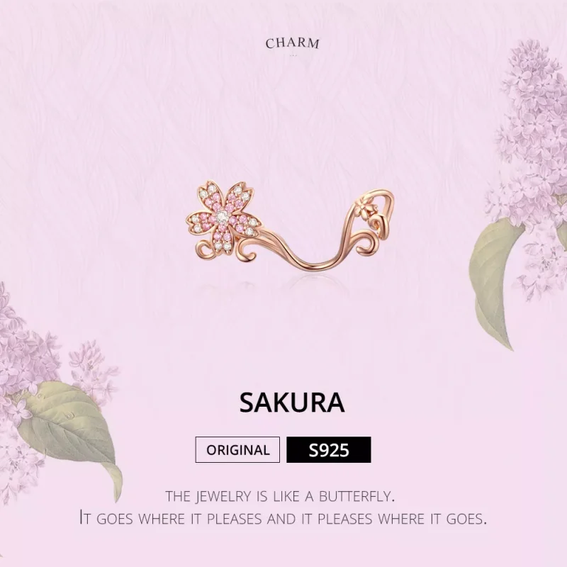 (resim) Pandora tarzı 14k rose altın kaplama Kiraz çiçekleri Charm - SCC1033-C - Görüntüle 5