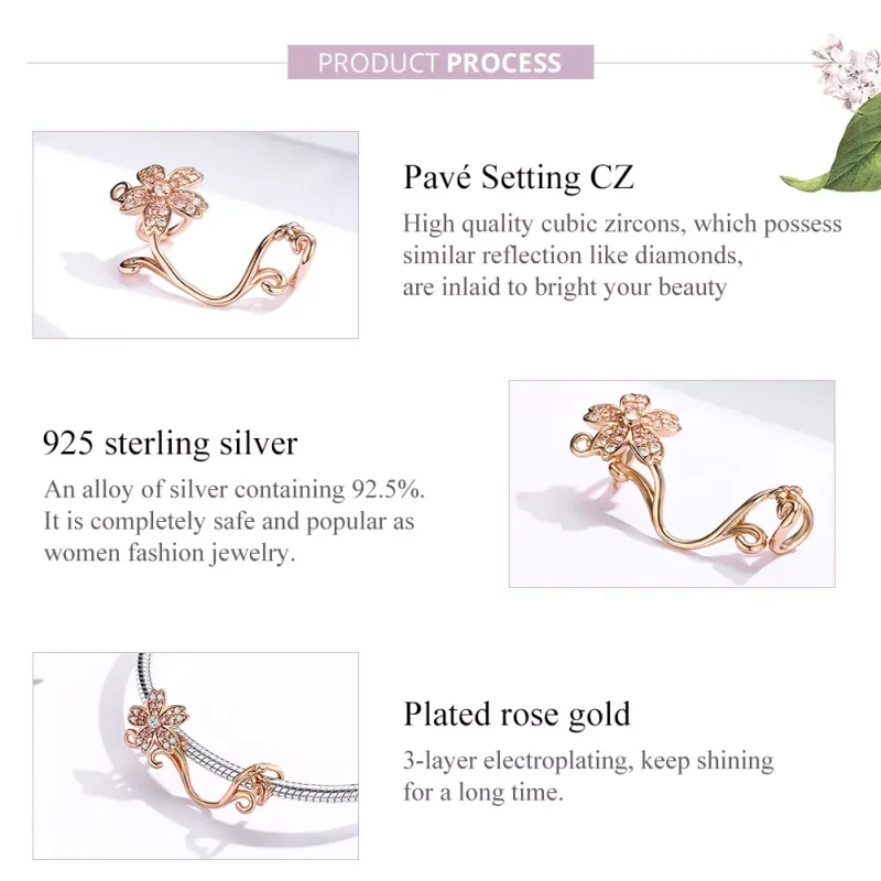 (resim) Pandora tarzı 14k rose altın kaplama Kiraz çiçekleri Charm - SCC1033-C - Görüntüle 6