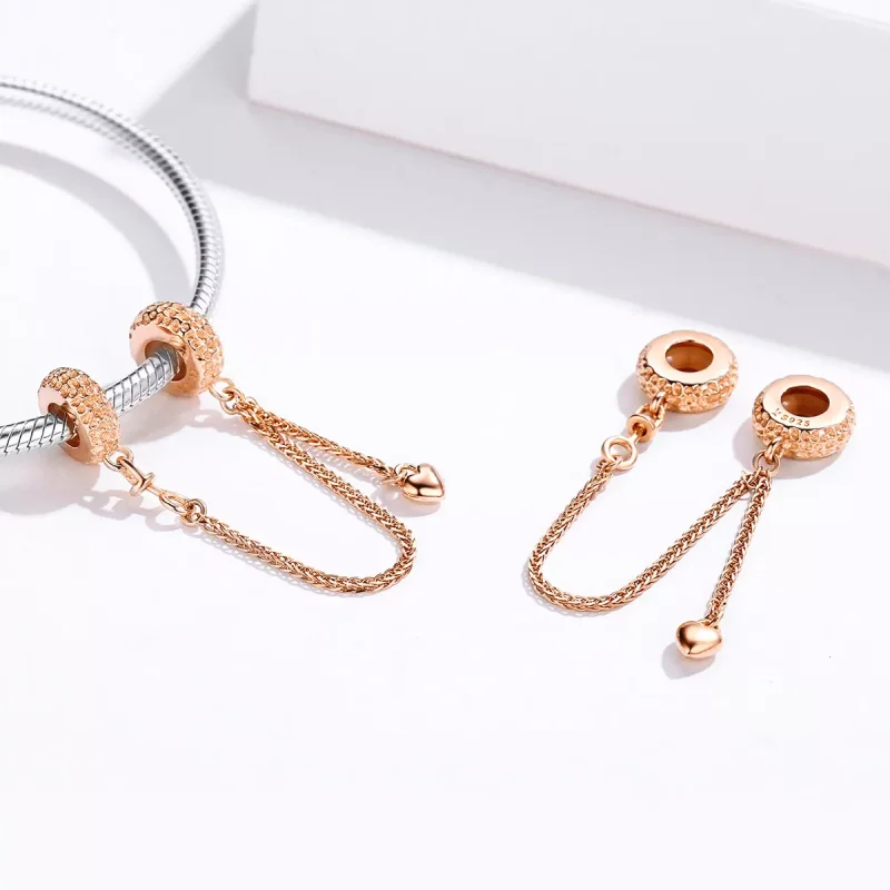 (resim) Pandora tarzı 14k rose altın kaplama küçük lastik Güvenlik Zinciri - SCC1112-C - Görüntüle 2