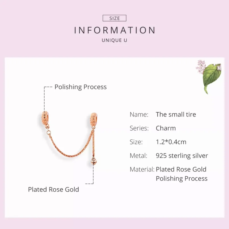 (resim) Pandora tarzı 14k rose altın kaplama küçük lastik Güvenlik Zinciri - SCC1112-C - Görüntüle 5