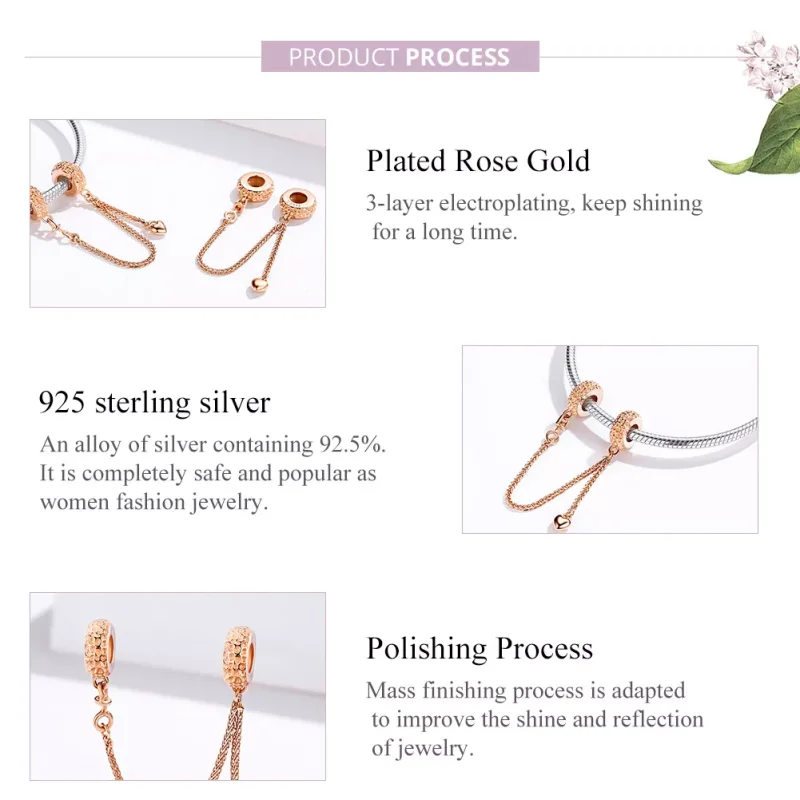 (resim) Pandora tarzı 14k rose altın kaplama küçük lastik Güvenlik Zinciri - SCC1112-C - Görüntüle 6