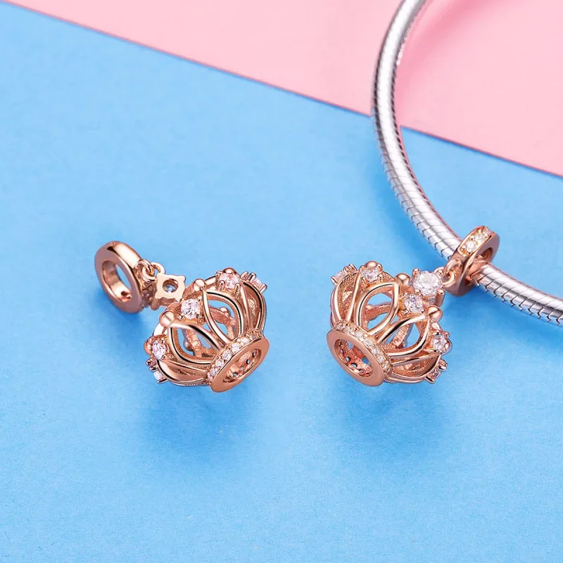 (resim) Pandora tarzı 14k rose altın kaplama Regal Tacı Sallantılı Charm - SCC1121 - Görüntüle 3