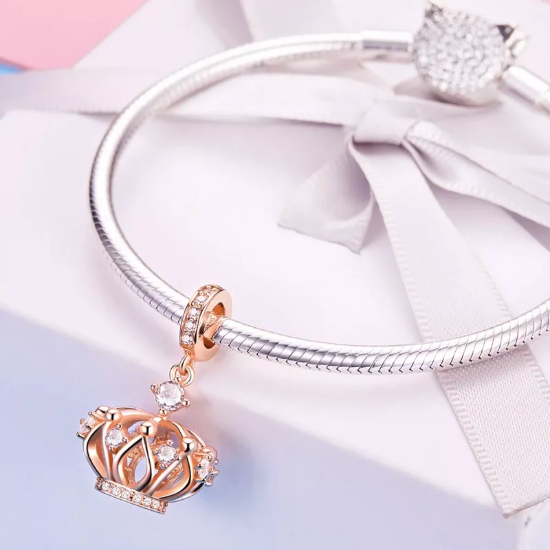 (resim) Pandora tarzı 14k rose altın kaplama Regal Tacı Sallantılı Charm - SCC1121 - Görüntüle 4