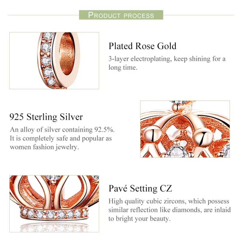 (resim) Pandora tarzı 14k rose altın kaplama Regal Tacı Sallantılı Charm - SCC1121 - Görüntüle 6