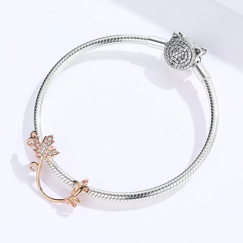 (resim) Pandora tarzı 14k rose altın kaplama Slient Yaprakları Charm - SCC1254 - Görüntüle 3