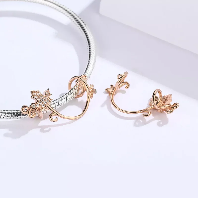 (resim) Pandora tarzı 14k rose altın kaplama Slient Yaprakları Charm - SCC1254 - Görüntüle 4