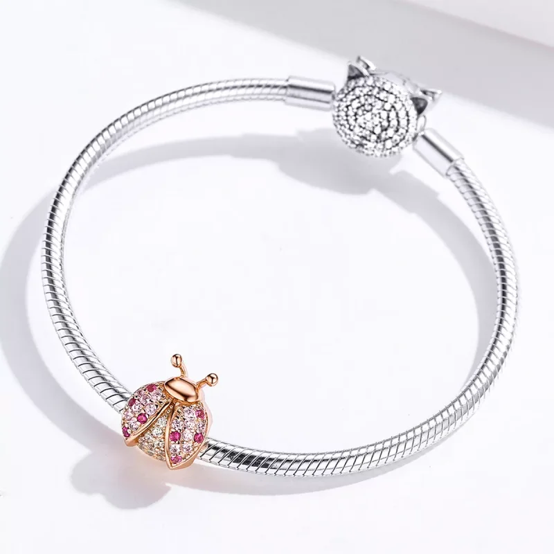 (resim) Pandora tarzı 14k rose altın kaplama uğur böceği Charm - SCC1120-C - Görüntüle 4
