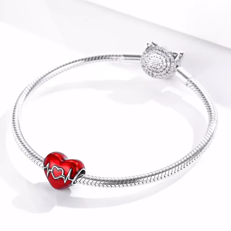 (resim) Pandora tarzı Aşkın Kırmızı Kalp Atışı Charm - SCC1569 - Görüntüle 3