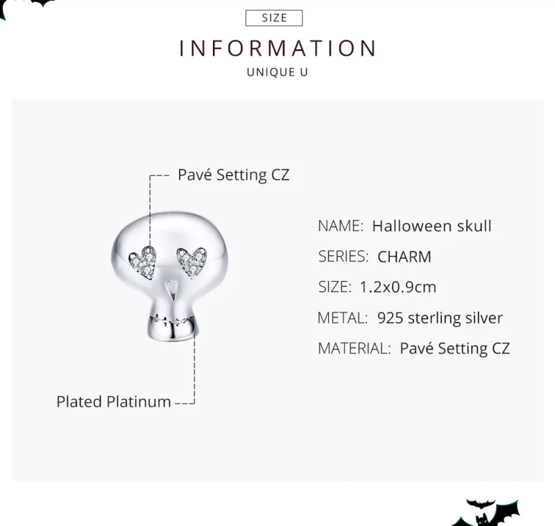 (resim) Pandora tarzı cadılar bayramı, kafatası Charm - SCC1362 - Görüntüle 7