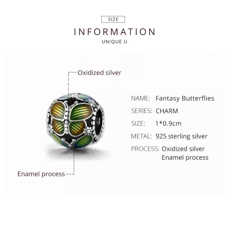 (resim) Pandora tarzı Fantezi Kelebekler Charm - SCC1705 - Görüntüle 8