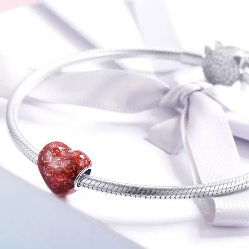 (resim) Pandora Tarzı Gümüş Gül Kalp Çekici - SCC1064 - Görüntüle 3