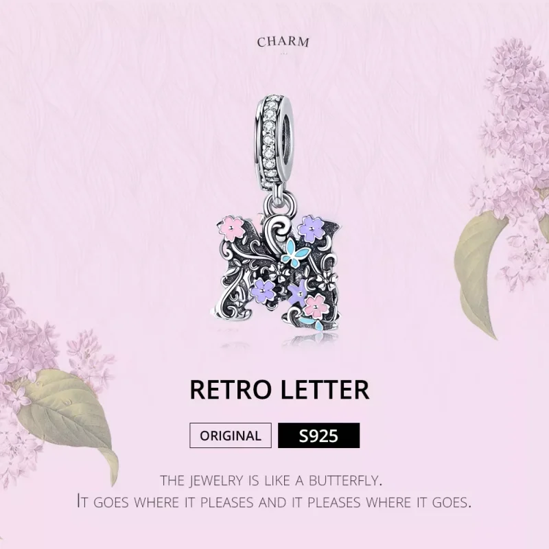 (resim) Pandora tarzı Çiçek Harf M Sallantılı Charm - SCC1274 - Görüntüle 2