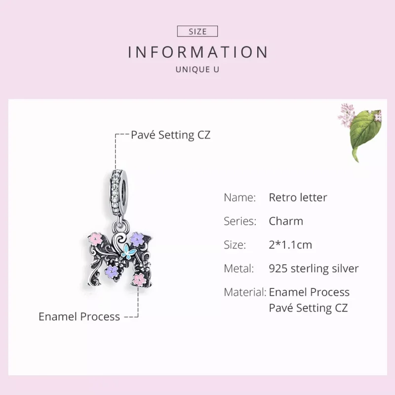 (resim) Pandora tarzı Çiçek Harf M Sallantılı Charm - SCC1274 - Görüntüle 3