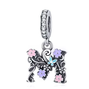 (resim) Pandora tarzı Çiçek Harf M Sallantılı Charm - SCC1274