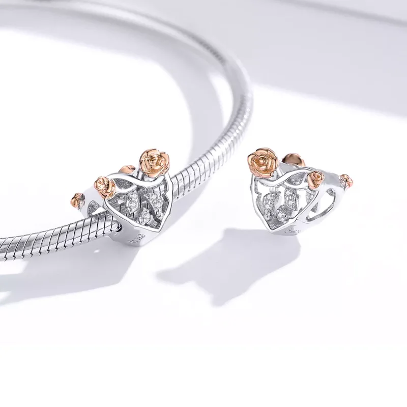 (resim) Pandora tarzı iki renkli Güllü Kalp Charm - BSC280 - Görüntüle 2