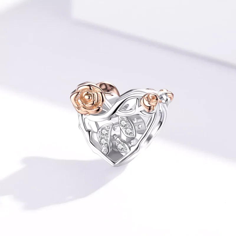 (resim) Pandora tarzı iki renkli Güllü Kalp Charm - BSC280 - Görüntüle 3