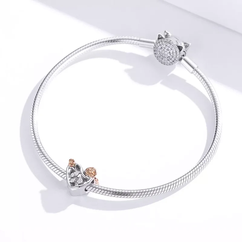 (resim) Pandora tarzı iki renkli Güllü Kalp Charm - BSC280 - Görüntüle 4