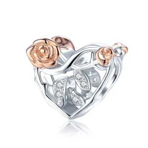 (resim) Pandora tarzı iki renkli Güllü Kalp Charm - BSC280