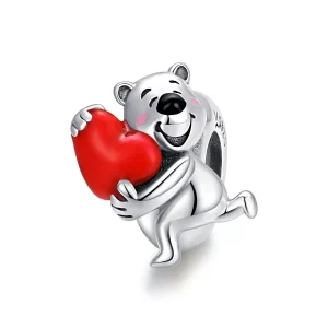 (resim) Pandora tarzı Kalpli Kutup Ayısı Charm - SCC1610