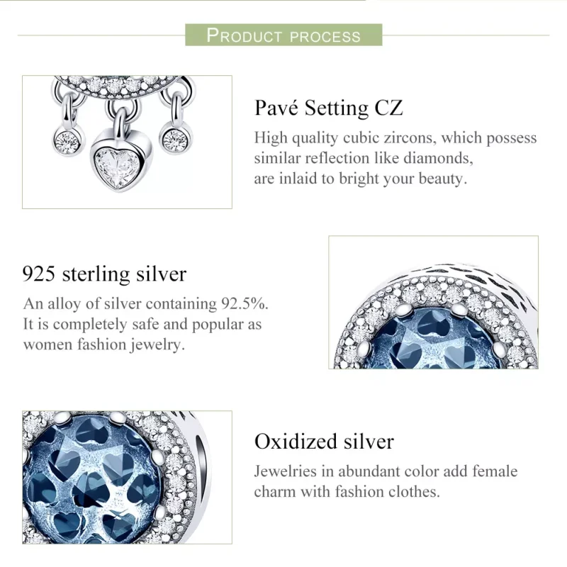 (resim) Pandora tarzı parlak kristal kalp Charm - SCC724 - Görüntüle 7