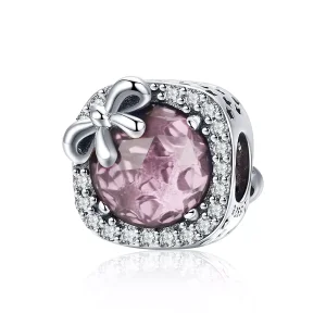 (resim) Pandora tarzı Pavé Pembe Yay Charm - SCC1058-PK