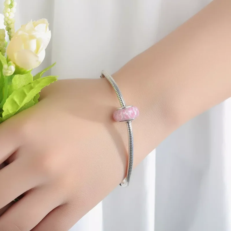 (resim) Pandora tarzı Pembe Çiçekler Murano Camı Bileklik Süsü - SCZ008 - Görüntüle 6