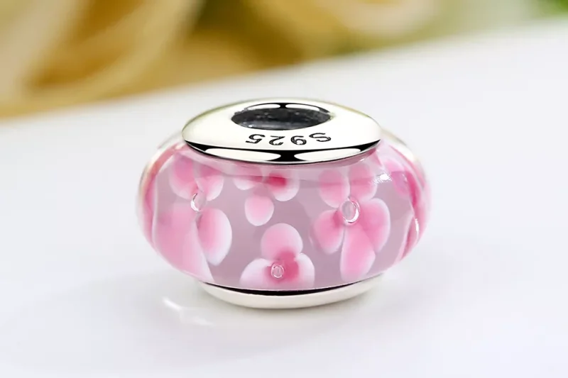 (resim) Pandora tarzı Pembe Çiçekler Murano Camı Bileklik Süsü - SCZ008 - Görüntüle 8