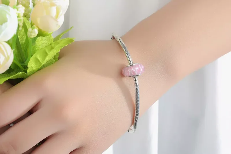 (resim) Pandora tarzı Pembe Çiçekler Murano Camı Bileklik Süsü - SCZ008 - Görüntüle 10
