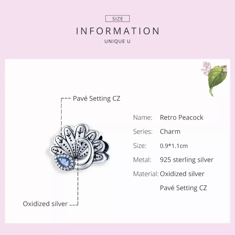 (resim) Pandora tarzı Retro Tavus Kuşu Charm - SCC1558 - Görüntüle 7