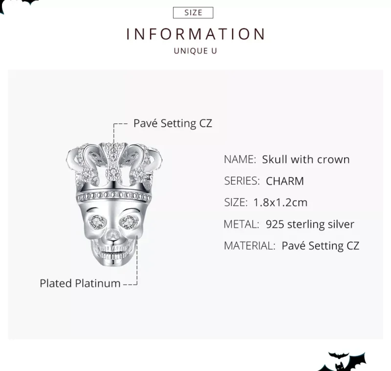 (resim) Pandora tarzı Taçlı Kafatası Charm - SCC1361 - Görüntüle 7