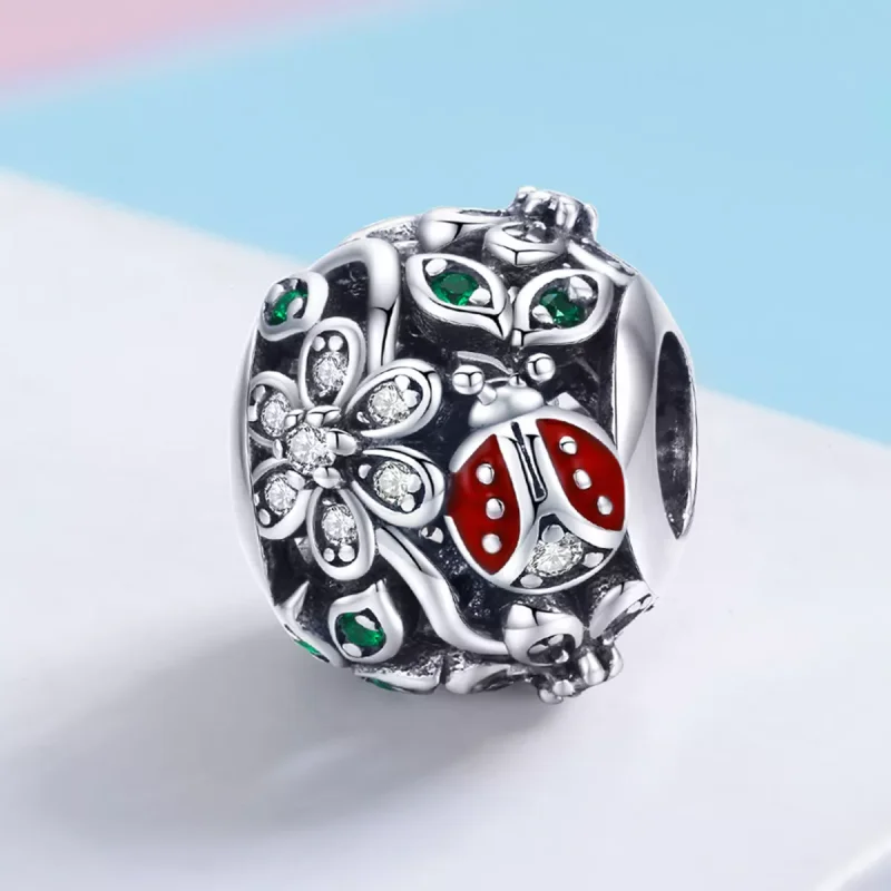 (resim) Pandora tarzı uğur böceği ve çiçekler Charm - SCC926 - Görüntüle 2