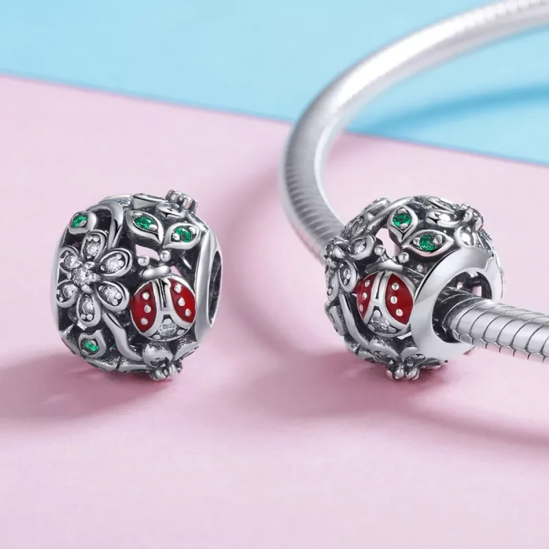 (resim) Pandora tarzı uğur böceği ve çiçekler Charm - SCC926 - Görüntüle 4