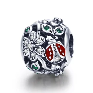 (resim) Pandora tarzı uğur böceği ve çiçekler Charm - SCC926