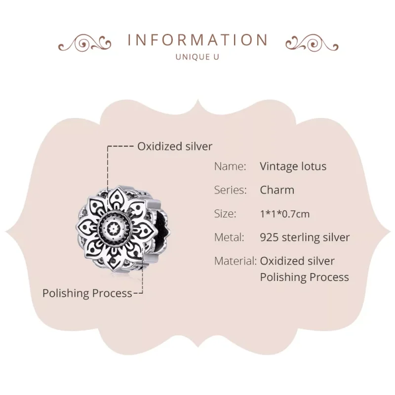 (resim) Pandora tarzı Vintage Lotus Charm - SCC1823 - Görüntüle 6