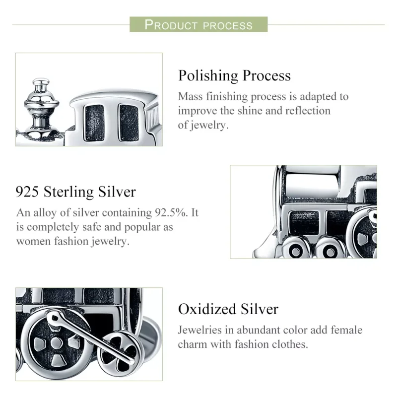 (resim) Pandora tarzı Vintage Tren Charm - SCC507 - Görüntüle 6