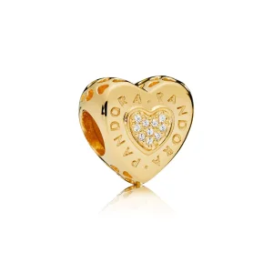 (resim) Pandora 14k altın kaplama PANDORA İmza Kalp, Parlaklık™ Charm - 767375CZ