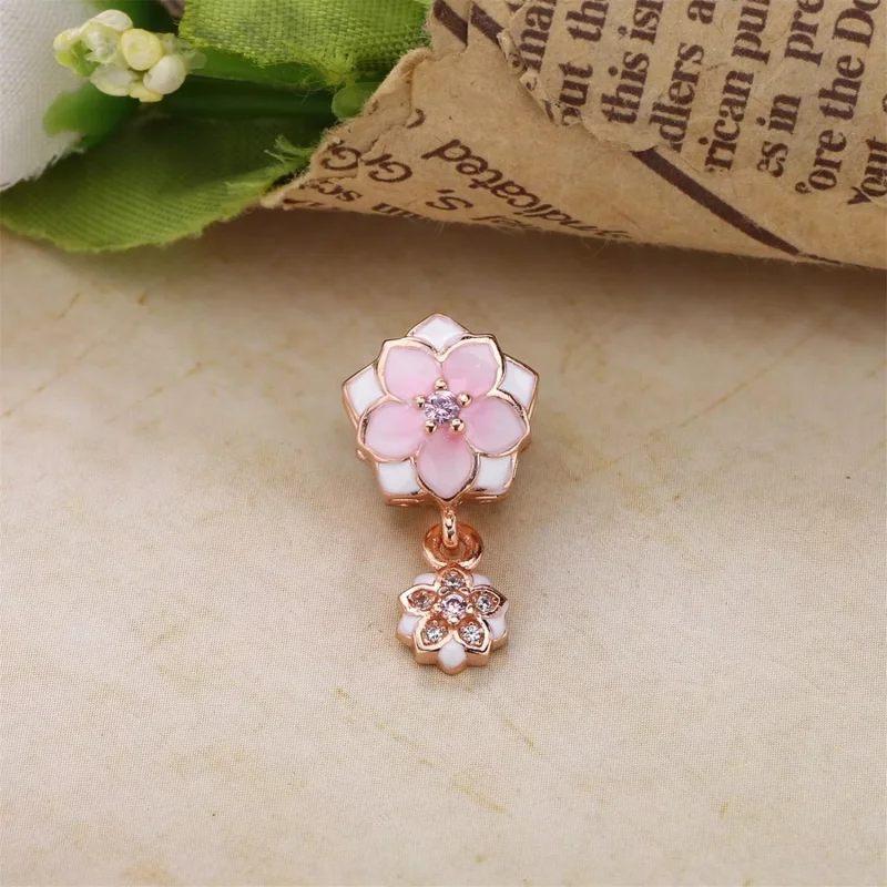 (resim) Pandora 14k rose altın kaplama Manolya Bloom Soluk Cerise Sallantılı Charm - 792 - Görüntüle 3