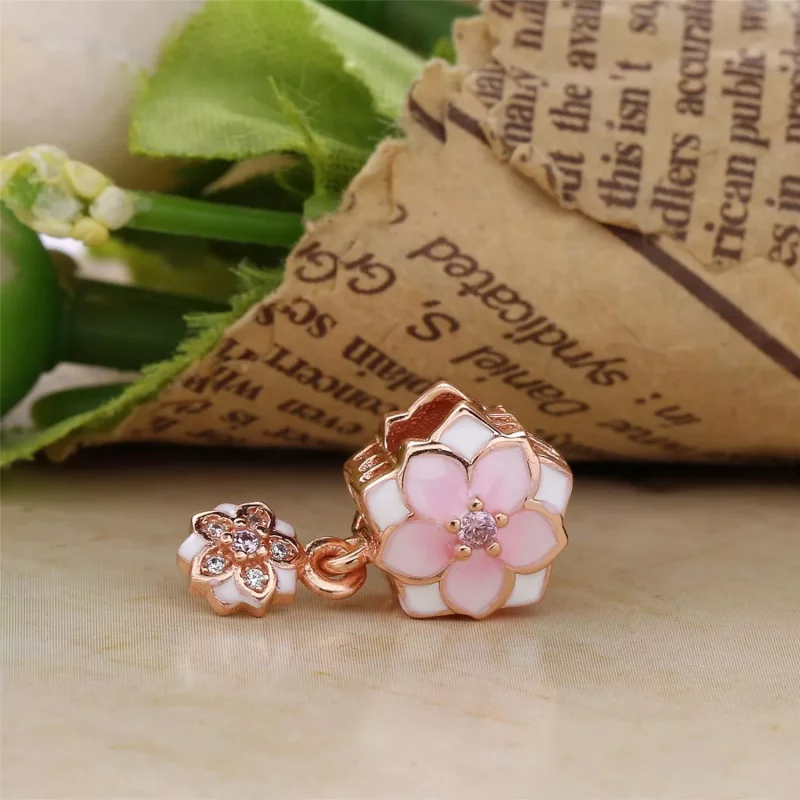 (resim) Pandora 14k rose altın kaplama Manolya Bloom Soluk Cerise Sallantılı Charm - 792 - Görüntüle 4