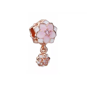 (resim) Pandora 14k rose altın kaplama Manolya Bloom Soluk Cerise Sallantılı Charm - 792077PCZA