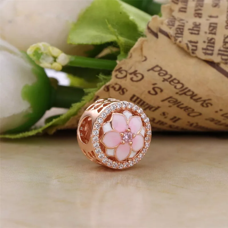 (resim) Pandora 14k rose altın kaplama Manolya çiçeği Charm - 792085PCZA - Görüntüle 2