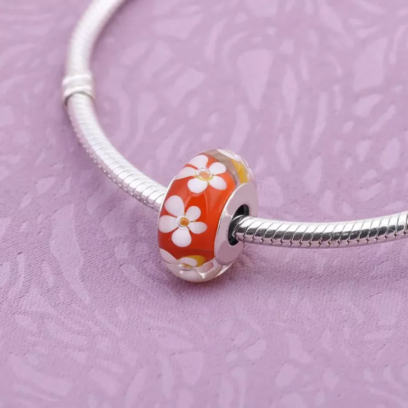 (resim) Pandora Charm, Red Flower charm with red and white murano glass - Görüntüle 2