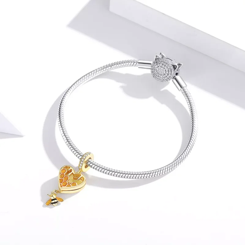(resim) Pandora tarzı 14k altın kaplama aşk peteği Sallantılı Charm - SCC1714 - Görüntüle 3