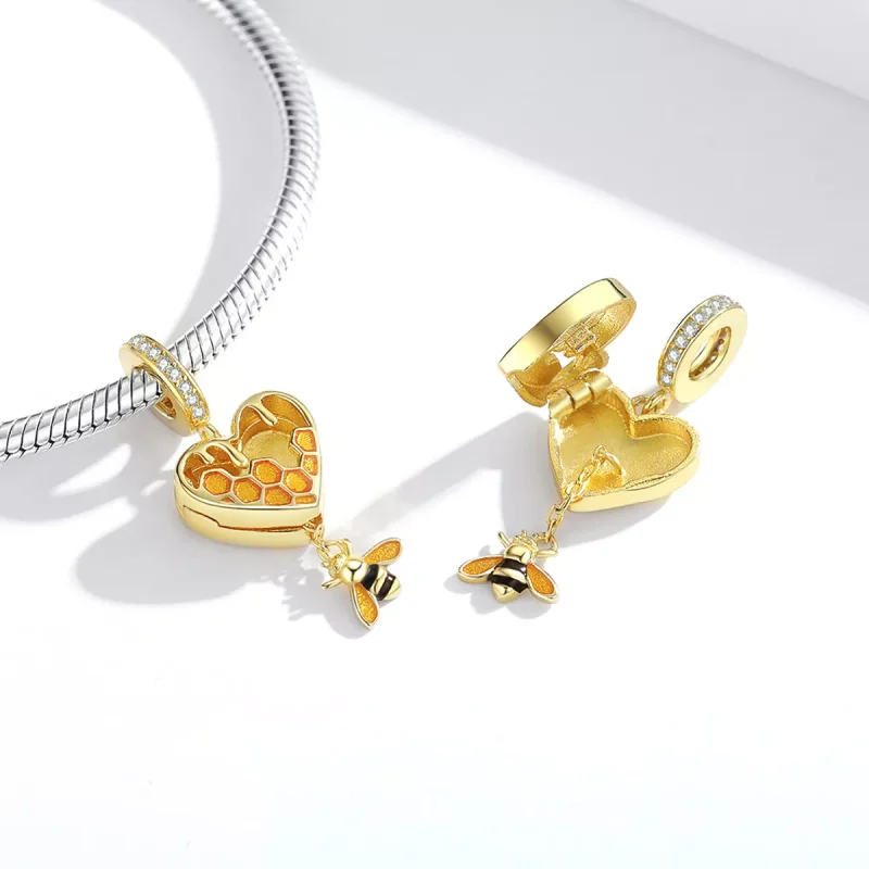(resim) Pandora tarzı 14k altın kaplama aşk peteği Sallantılı Charm - SCC1714 - Görüntüle 4