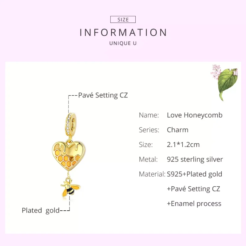 (resim) Pandora tarzı 14k altın kaplama aşk peteği Sallantılı Charm - SCC1714 - Görüntüle 6