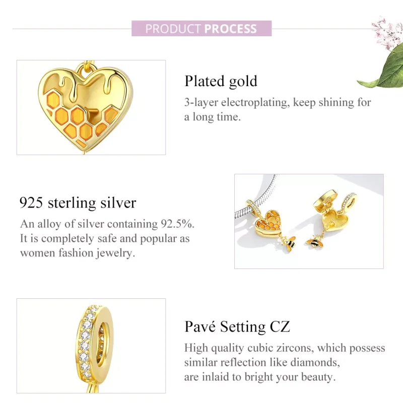 (resim) Pandora tarzı 14k altın kaplama aşk peteği Sallantılı Charm - SCC1714 - Görüntüle 7