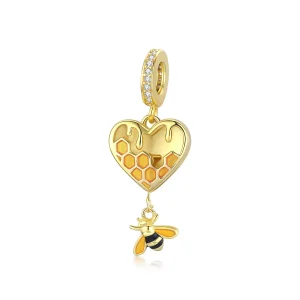 (resim) Pandora tarzı 14k altın kaplama aşk peteği Sallantılı Charm - SCC1714